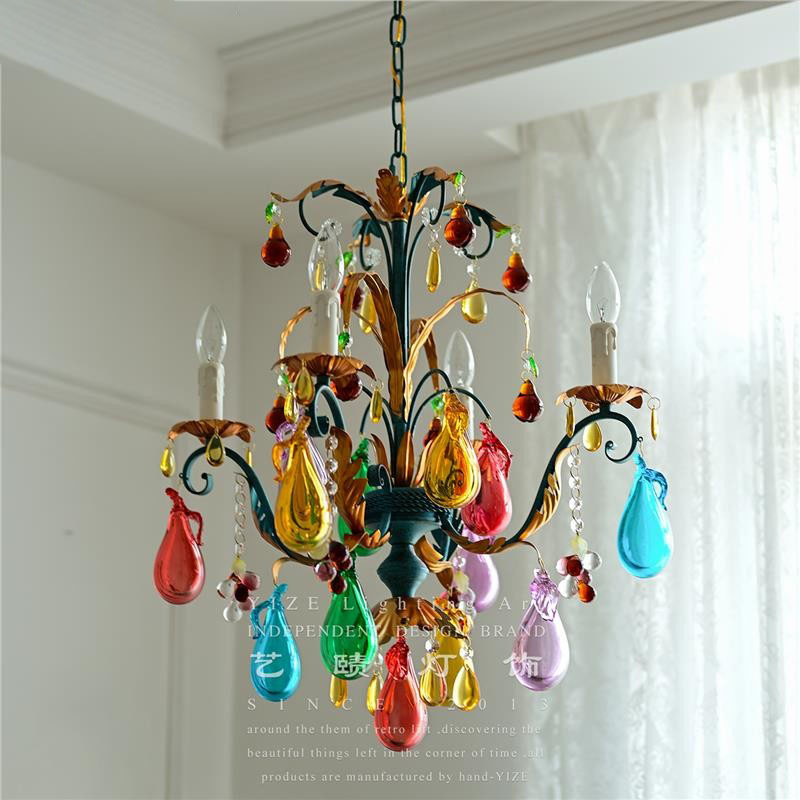 法式吊灯穆拉诺彩色艺术玻璃水果轻奢客厅餐厅卧室复古蜡烛吊灯具