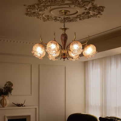 罗曼全铜法式中古美式复古客厅吊灯北美黑胡桃木怀旧vintage主卧