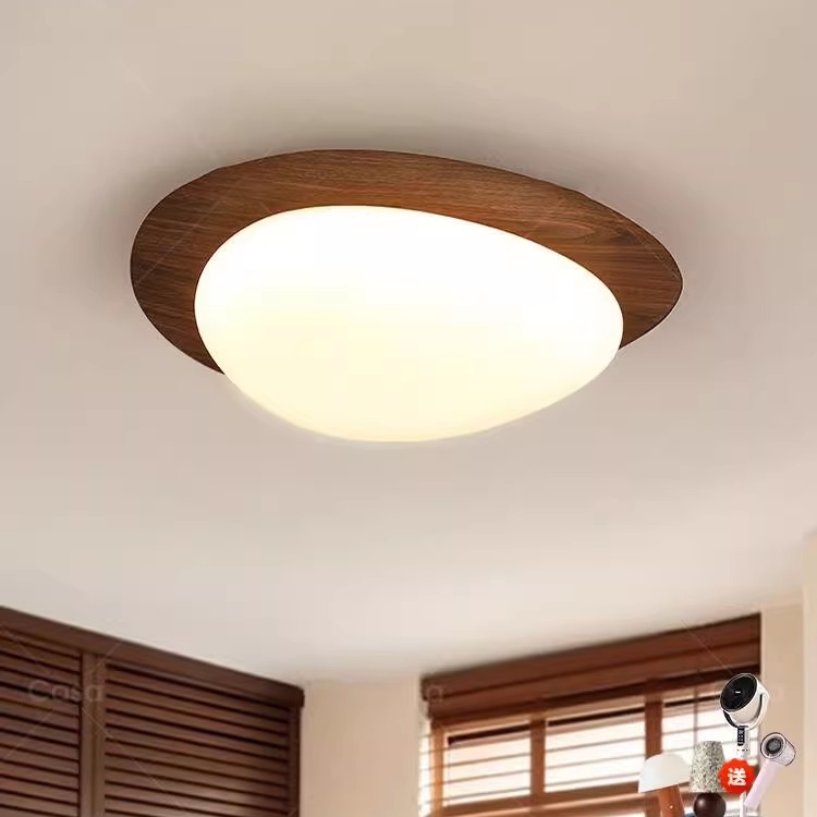 ACNikola复古风主卧室吸顶灯日式侘寂风创意鹅卵石胡桃木色房间灯