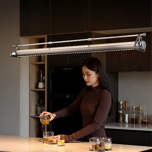 ACnikola械光包豪斯轻奢现代简约高级感一字长条吧台岛台餐厅吊灯