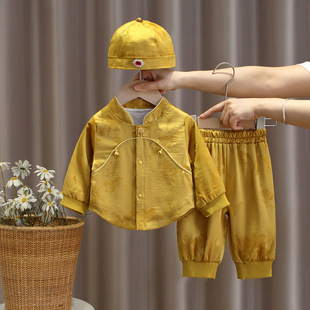 宝宝周岁礼服秋季男童一岁百日宴抓周服唐装冠衣女宝中式婴儿服