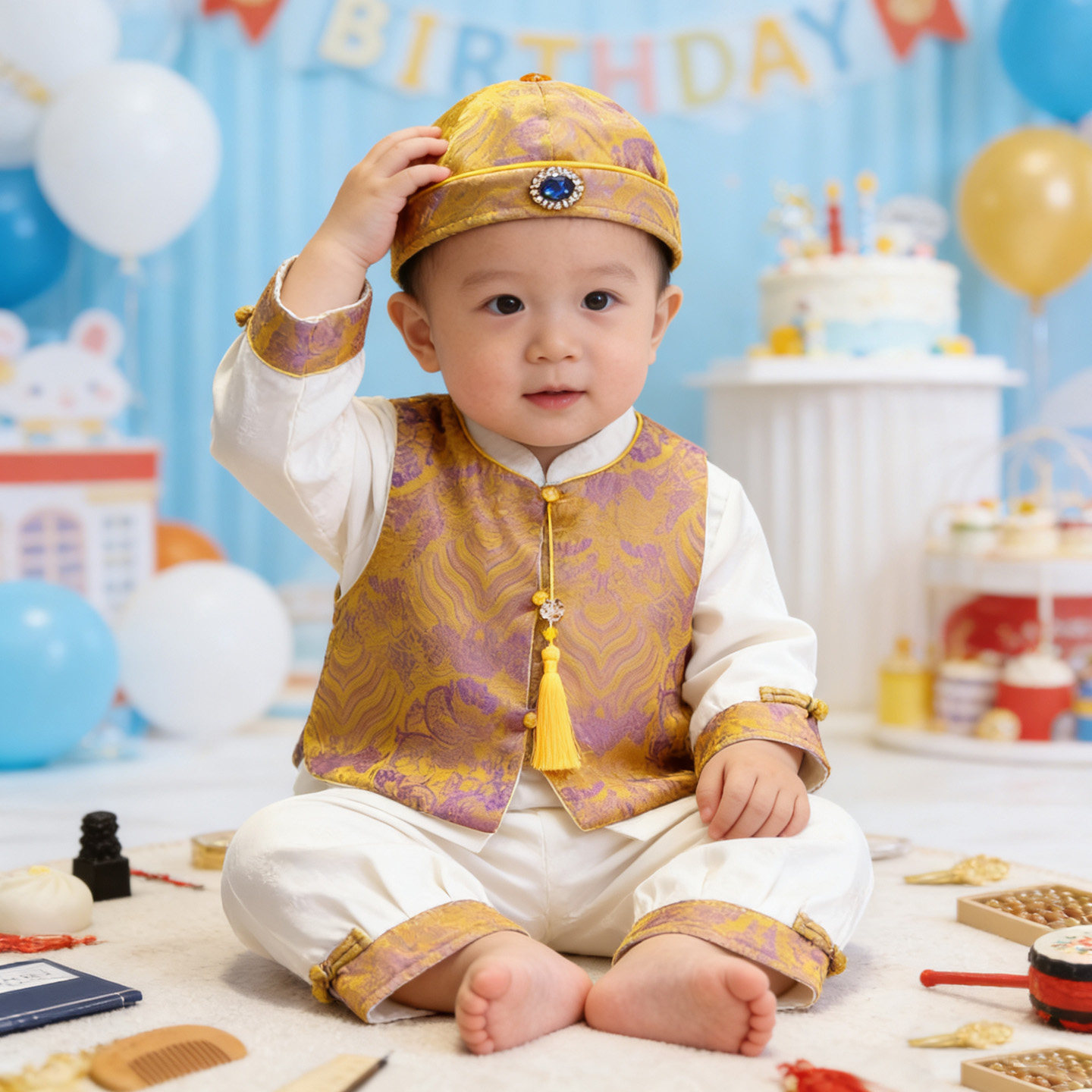 男宝宝周岁礼服中式婴幼童生日分体唐装小少爷抓周宴衣服套装春季图片