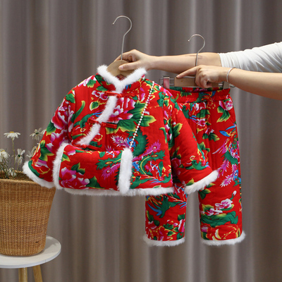 女童东北大花棉袄套装儿童冬季国风喜庆保暖棉服女宝宝喜庆拜年服