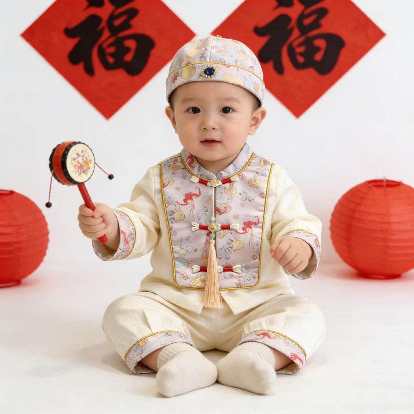 周岁男宝礼服新中式唐装女宝宝生日宴抓周服套装婴儿百日满月衣服图片