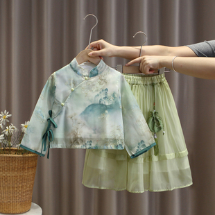 女童汉服裙2025春秋新款长袖衣服儿童中式唐装国风女孩超仙古装裙