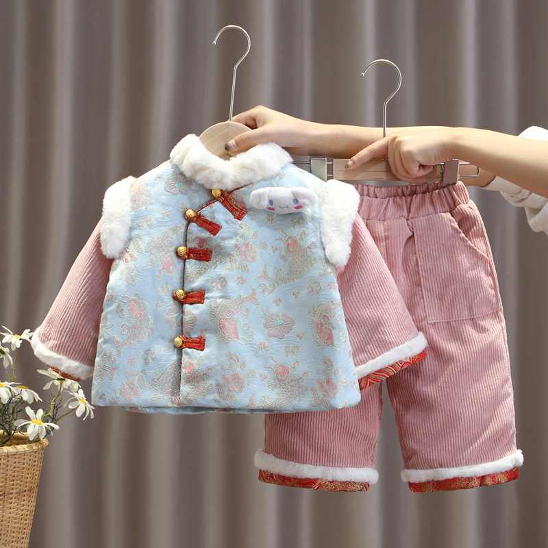 女童唐装拜年服婴幼儿新年装宝宝过年服小女孩洋气套装儿童汉服冬