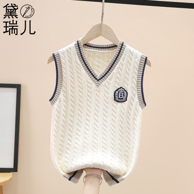 男童针织背心纯棉学院秋冬新款儿童毛衣内搭马甲男孩中大童加绒厚