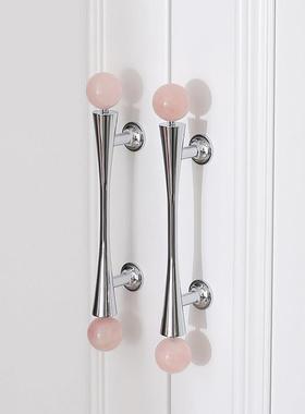 indoors中古风轻奢银色柜门把手衣柜鞋柜抽屉黄铜水晶圆球长拉手