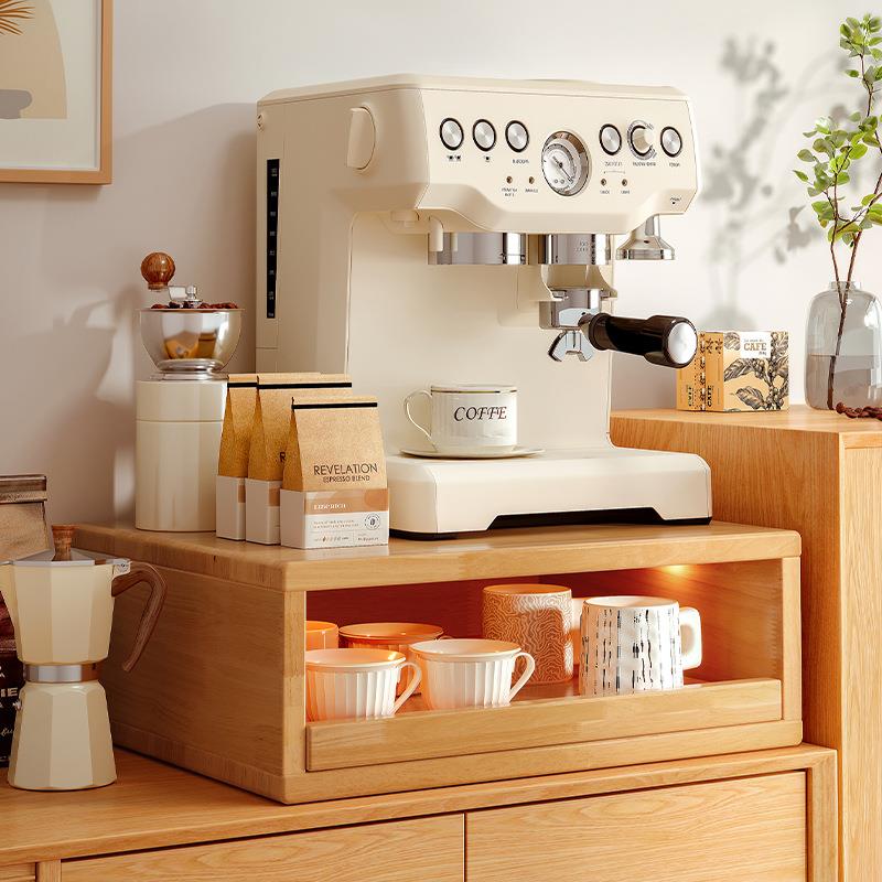 实木咖啡机置物架桌面防尘杯架水杯茶杯咖啡杯子收纳层架咖啡角布