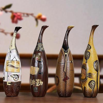 天鹅创意花瓶中式彩陶非遗特色礼品摆件客厅家居装饰品工艺品陶瓷