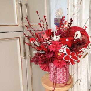 2025年宵花手工扭扭棒diy创意抱抱桶材料包成品花束红色喜庆乔迁