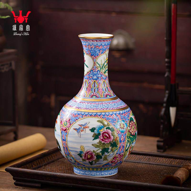 钟家窑景德镇陶瓷花瓶复古珐琅彩瓷瓶插花中式客厅家居装饰品摆件