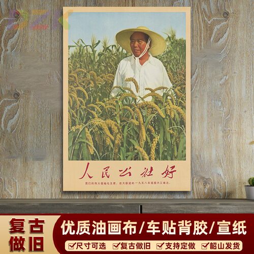 毛主席墙画人民公社好宣传画毛主席在河南视察复古装饰画客厅壁画