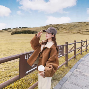 双面穿皮毛一体羊羔毛外套女秋季2024新款初冬加厚短款麂皮绒上衣