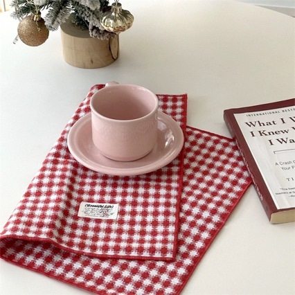 红色圣诞节日氛围格子提花双面餐巾布艺餐垫韩式ins风厨房餐布