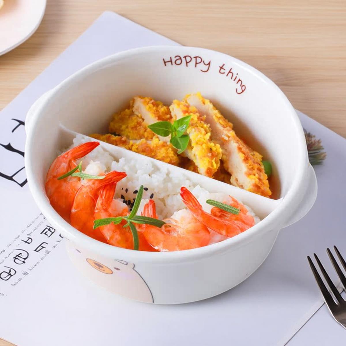 陶瓷分隔饭盒微波炉加热上班族学生圆形便当盒减肥分格保鲜碗带盖