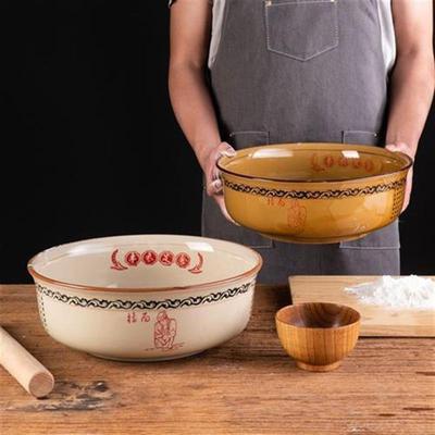 老式家用盆陶瓷瓦盆和面盆带盖子不沾面大瓷盆和面揉面盆....土陶