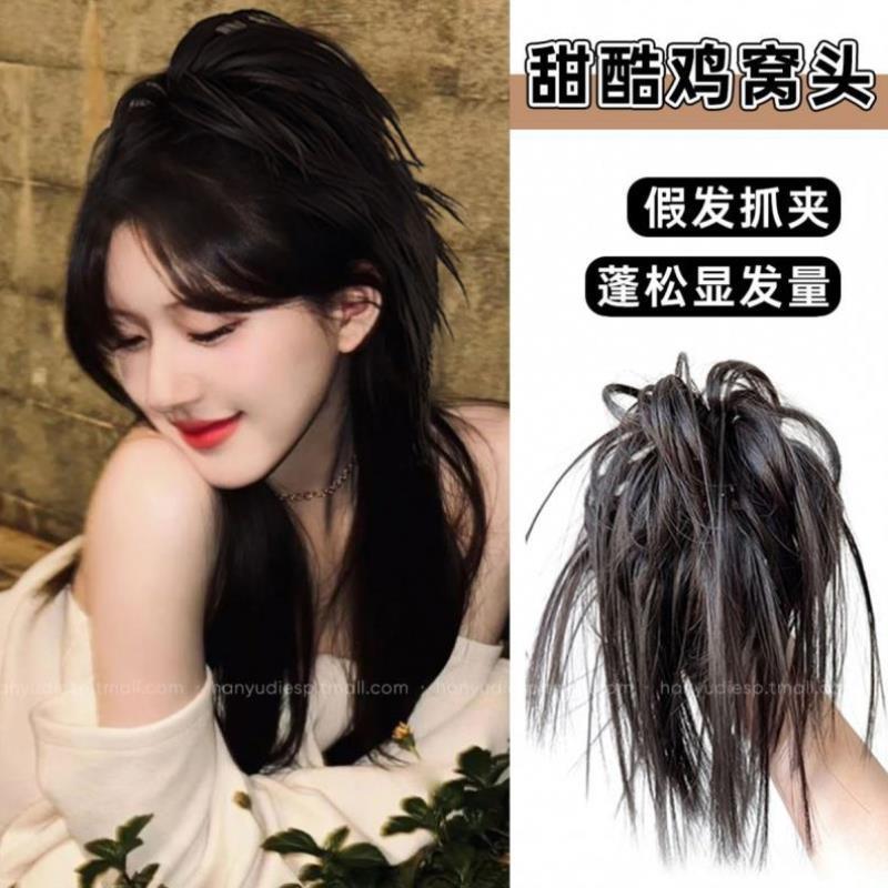 蓬松自然鸡窝头假发高马尾鸡毛抓夹高级感发夹女后脑勺鲨鱼夹头饰