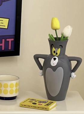 汤姆猫花瓶摆件客厅插花猫和老鼠周边家用可爱桌面玄关办公室装饰