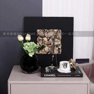 现代轻奢样板间床头柜装饰品摆件卧室仿真花玻璃花瓶首饰收纳家饰