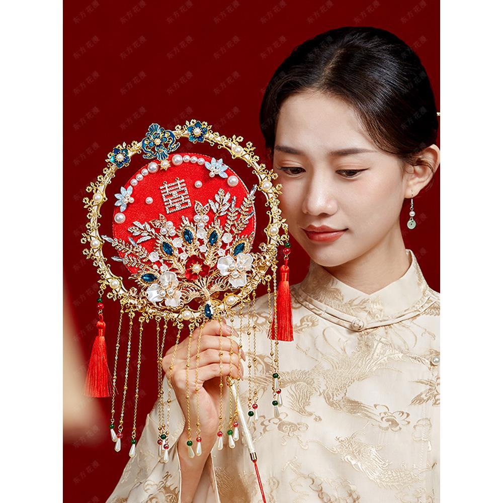 婚纱扇婚纱DIY材料包婚纱扇中国风明代重工成品双面绣和婚纱