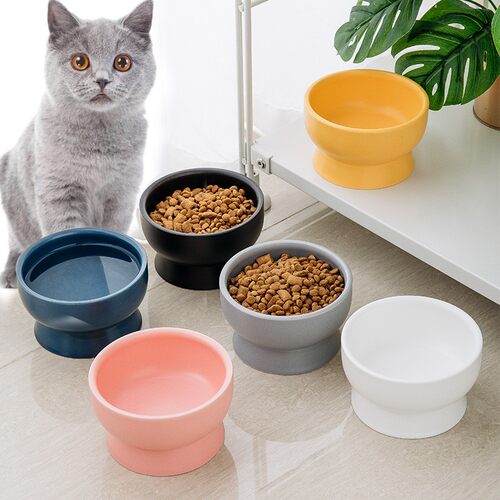 热销宠物碗猫碗水碗粮食碗猫咪食碗饮水碗护颈Q碗防滑哑光色釉小