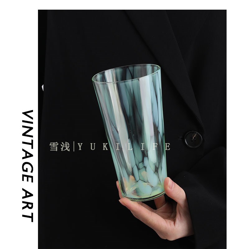 热销奶玻璃!h绿硝子小众奶白硝子杯 津轻啤酒杯水杯饮料杯子中古