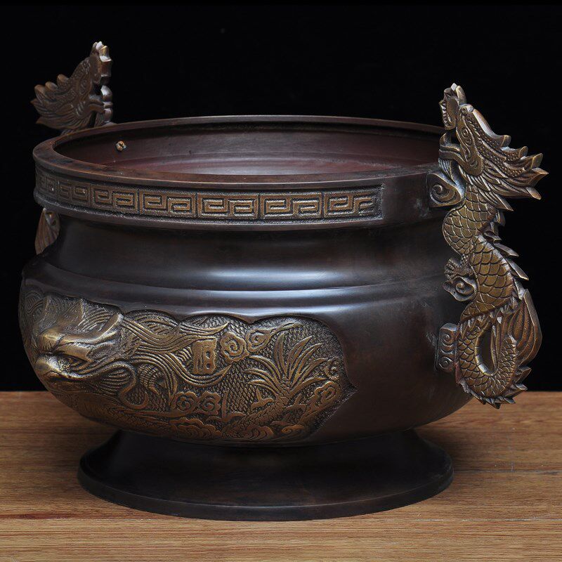 热销彩铜双龙耳莲花龙头炉大号铜香炉线香檀香炉家用X佛堂寺庙供