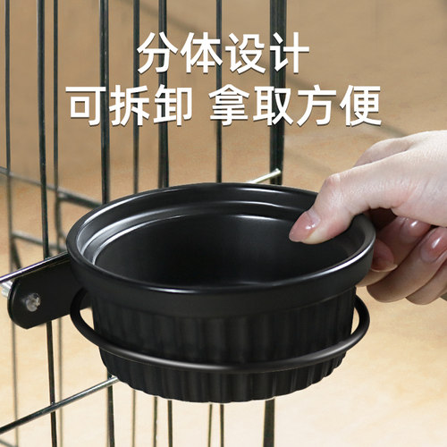 热销黑色猫碗悬挂式宠物s喝水碗陶瓷猫粮猫食盆幼猫专用饮水黑碗