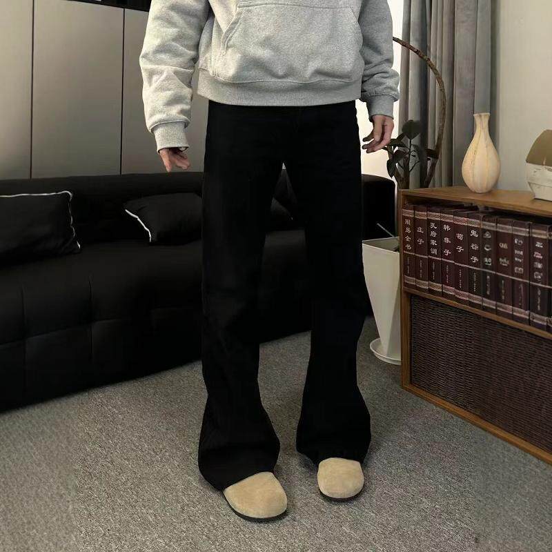 cleanfit高街美式vibe显瘦巴黎弯刀bootcut直筒微喇黑色牛仔裤男