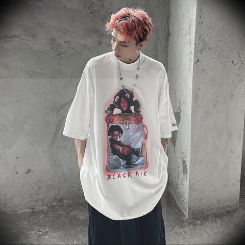 MRNEARLY小众潮牌高街暗黑风短袖男夏季ins美式复古情侣半袖t恤潮