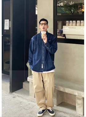 Batterup春秋新款牛仔外套日系宽松廓形水洗休闲长袖衬衫男潮牌
