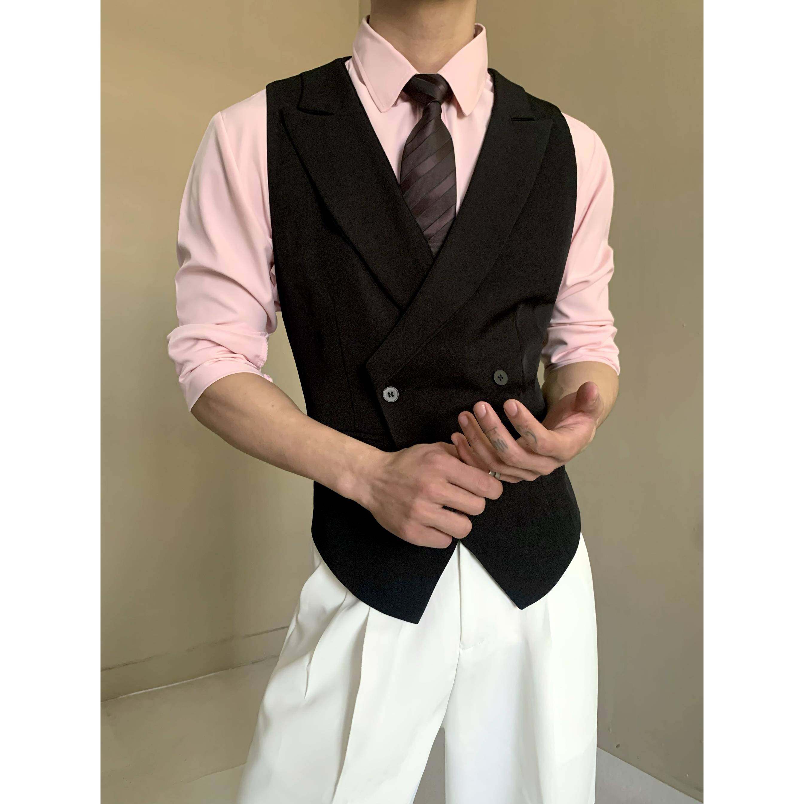 英伦风黑色西服马甲痞帅男女禁欲系高级感设计枪驳领修身背心马夹