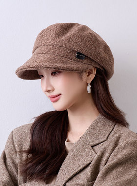 秋冬季柔软可折叠八角帽女百搭休闲贝雷帽显脸小保暖鸭舌画家帽子