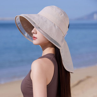 扎马尾太阳帽女夏季显脸小大檐半空顶帽子夏季披肩护脖防晒0622k