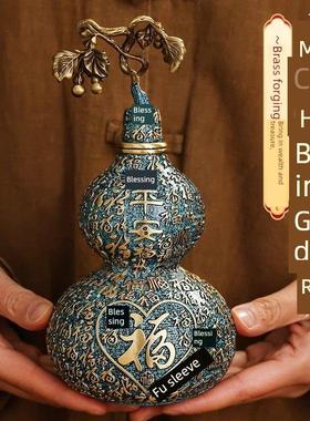 彩绘百府铜葫芦纯黄铜安全祝福开盖客厅入口办公室吉祥饰品