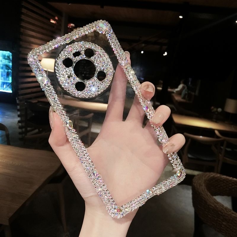 适用华为mate60pro+手机壳高端玻璃MT50E水钻少女新款40rs士神奢华X3网红X2防摔ins风硅胶高档20X端手机壳保