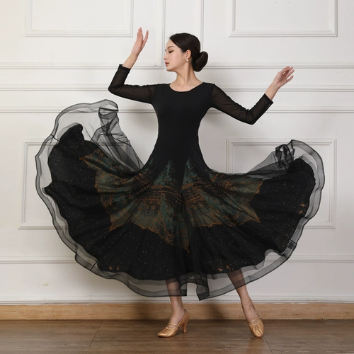 Новое осеннее платье для современных бальных танцев, юбка для бальных танцев, костюм для вальса, костюм для выступлений, большая юбка-качели