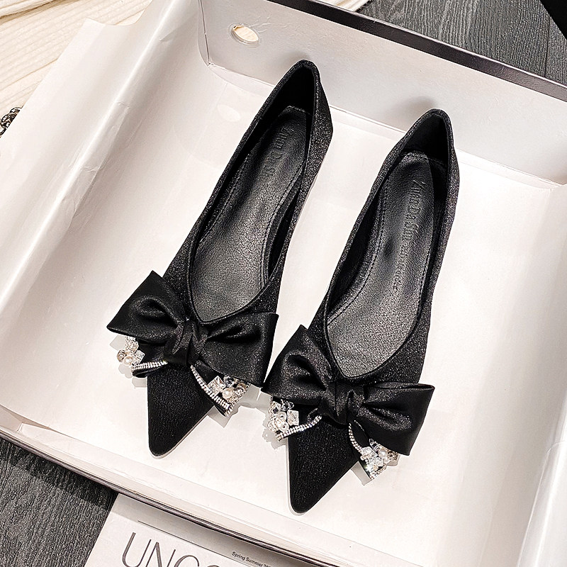 真皮单鞋女2025夏季新款气质百搭尖头浅口平底软底蝴蝶结大码瓢鞋,女鞋,浅口单鞋,淘宝优惠券,粉丝福利购,淘宝优惠卷