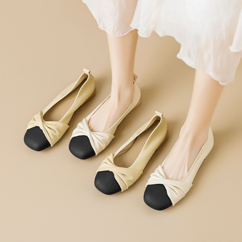 真皮单鞋女2025夏季新款豆豆鞋法式平底软底浅口温柔大码玛丽珍鞋,女鞋,浅口单鞋,淘宝优惠券,粉丝福利购,淘宝优惠卷