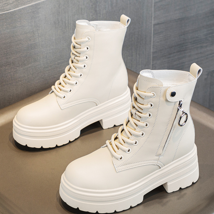 爆款加绒真皮松糕粗跟厚底短靴