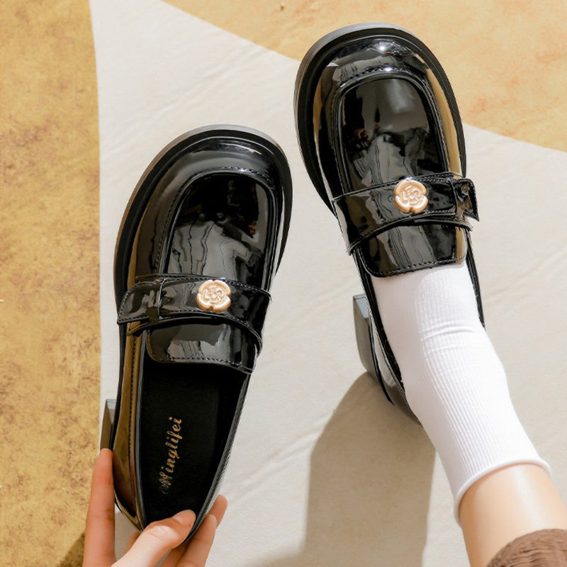 高跟休闲乐福鞋女2025春季新款厚底百搭单鞋英伦风真皮圆头小皮鞋,女鞋,深口单鞋,淘宝优惠券,粉丝福利购,淘宝优惠卷