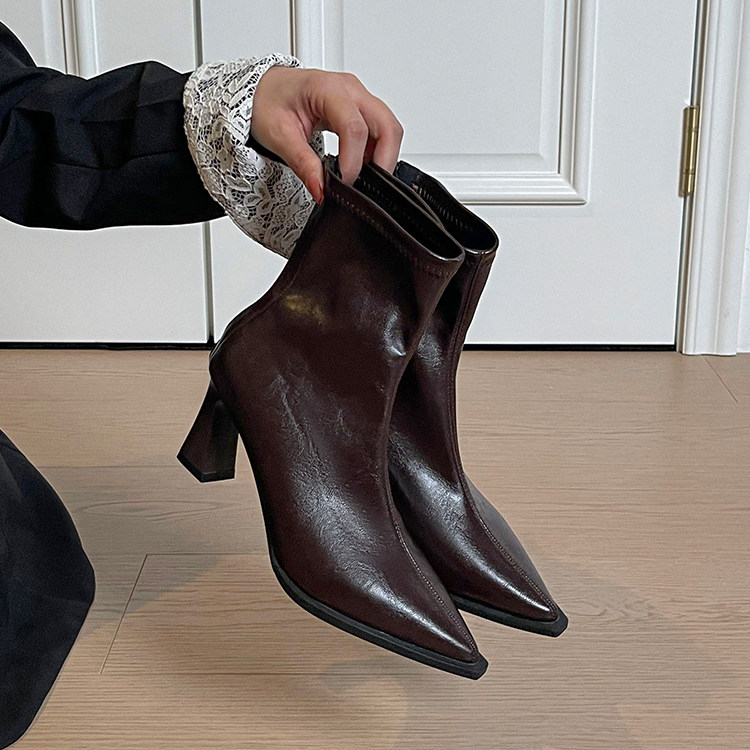 百搭粗跟马丁靴法式复古瘦瘦靴