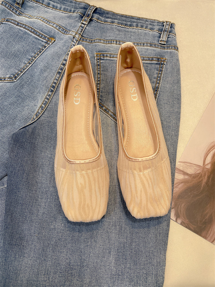 网红平底真皮单鞋女2025春季新款凉鞋温柔晚晚风网纱镂空法式瓢鞋,女鞋,浅口单鞋,淘宝优惠券,粉丝福利购,淘宝优惠卷