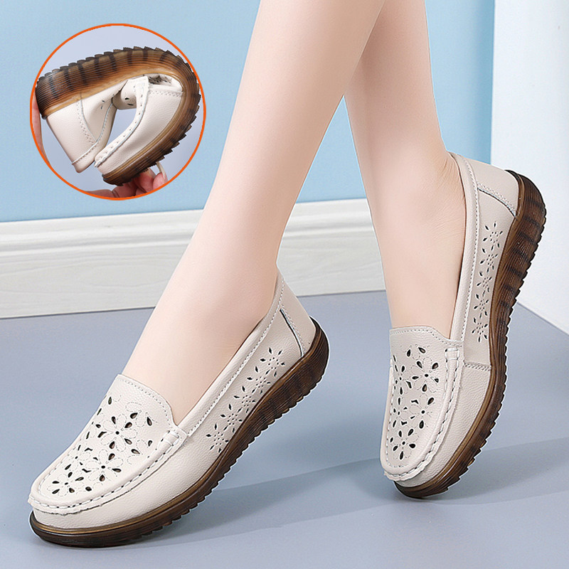 透气镂空单鞋女舒适2025春季新款真皮软底豆豆鞋厚底平底妈妈凉鞋,女鞋,洞洞鞋,淘宝优惠券,粉丝福利购,淘宝优惠卷