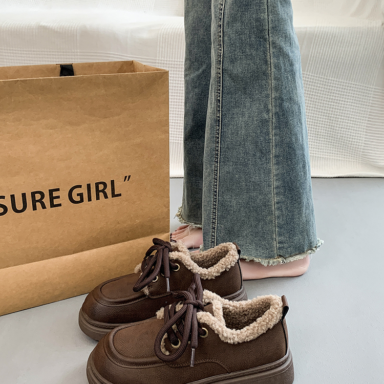 棉鞋复古厚底休闲羊羔毛小皮鞋