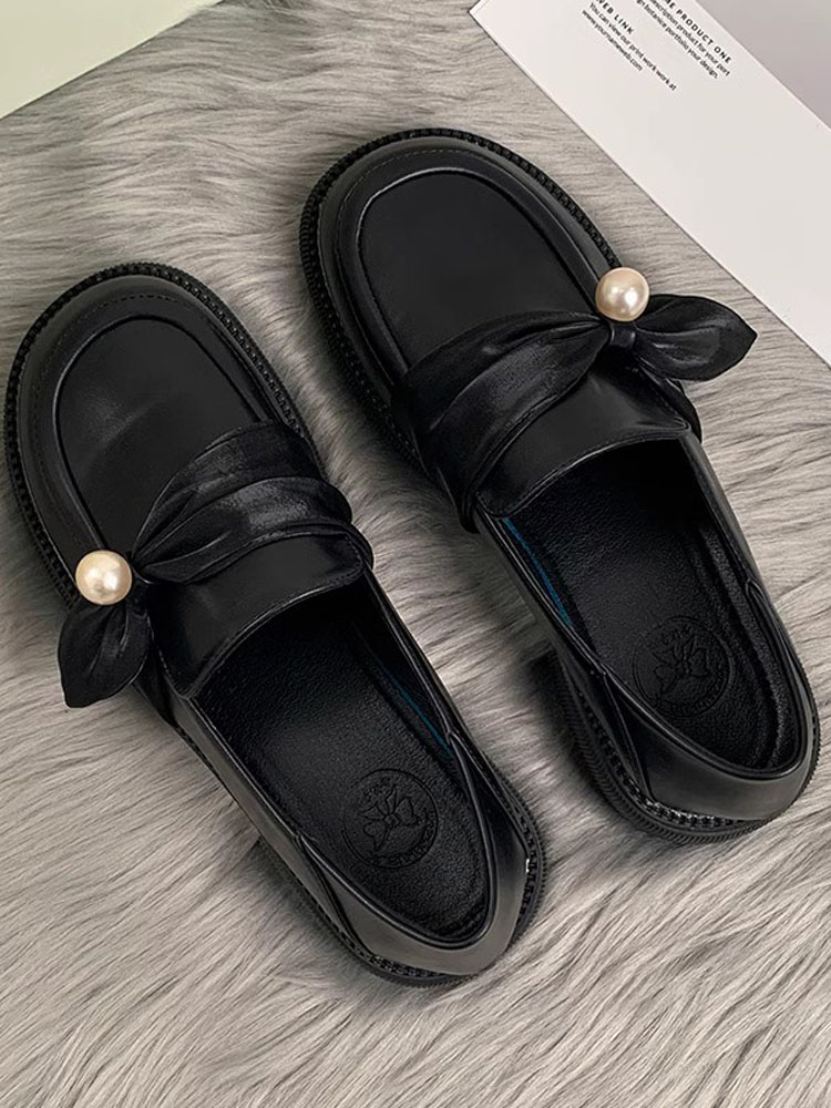 真皮小皮鞋女2025春季新款百搭圆头粗跟单鞋英伦风大码厚底乐福鞋