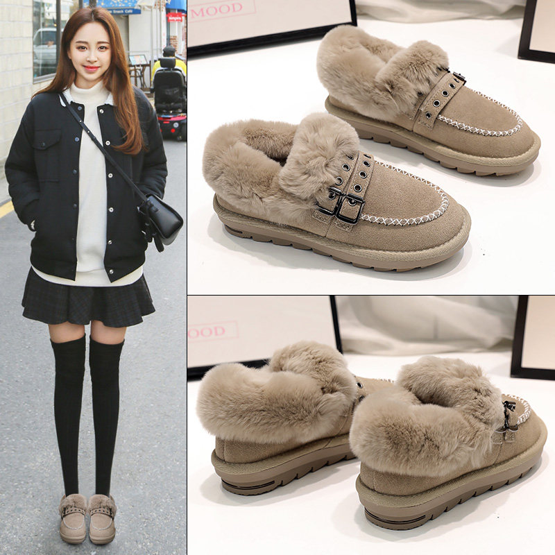复古真皮豆豆鞋女加绒2025冬季新款英伦风雪地靴加厚外穿毛毛棉鞋,女鞋,棉鞋,淘宝优惠券,粉丝福利购,淘宝优惠卷