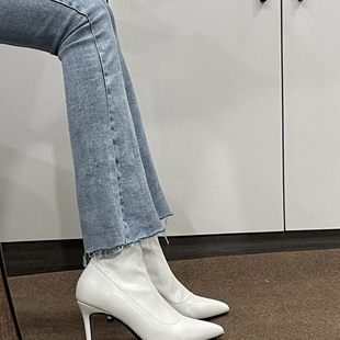 高跟短靴女2025秋冬新款 细跟性感尖头加绒小个子弹力靴炸街瘦瘦靴