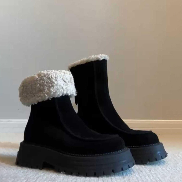 羊羔毛后拉链加绒保暖东北大棉靴